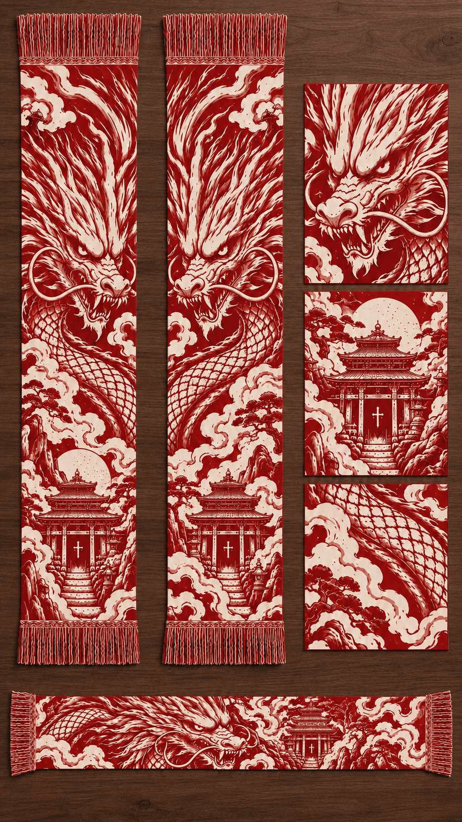 BURNING DRAGON Blanco Rojo sobre madera